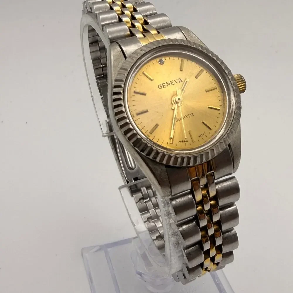 Vintage Geneva Ladies' Two-Tone Quartz Watch 90s Style Working New Battery
